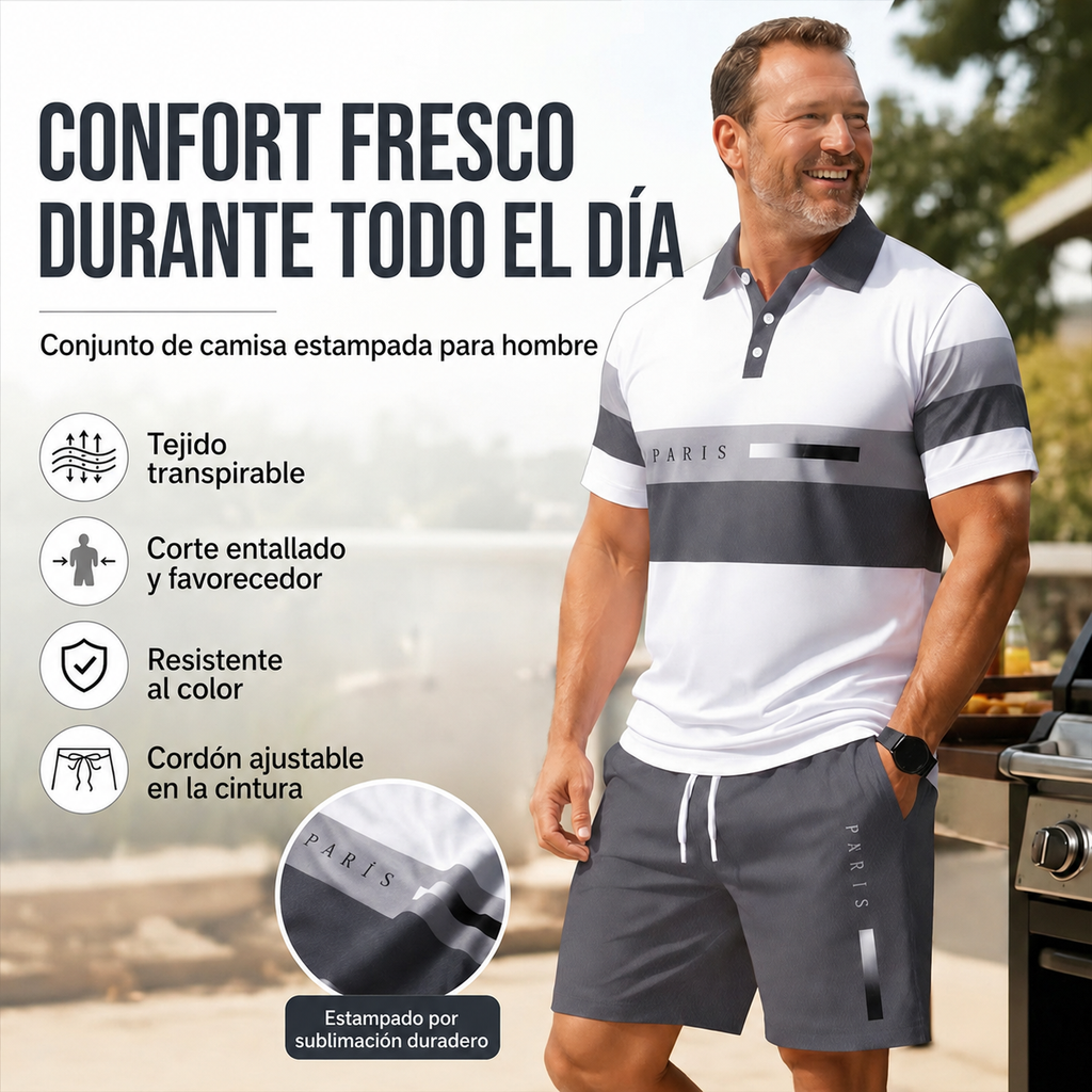 👕 Conjunto de 2 piezas (camisa y pantalones cortos) para hombre: cómodo, transpirable y versátil, ideal para el verano, el tiempo libre y los viajes ☀️🩳