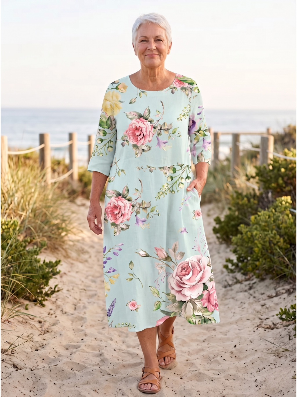 KEELY™  - ELEGANTE VESTIDO CON ESTAMPADO DE FLORES Y PUESTA DE SOL