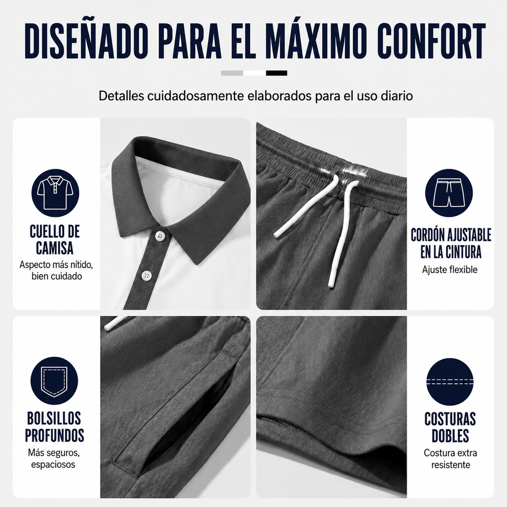 👕 Conjunto de 2 piezas (camisa y pantalones cortos) para hombre: cómodo, transpirable y versátil, ideal para el verano, el tiempo libre y los viajes ☀️🩳