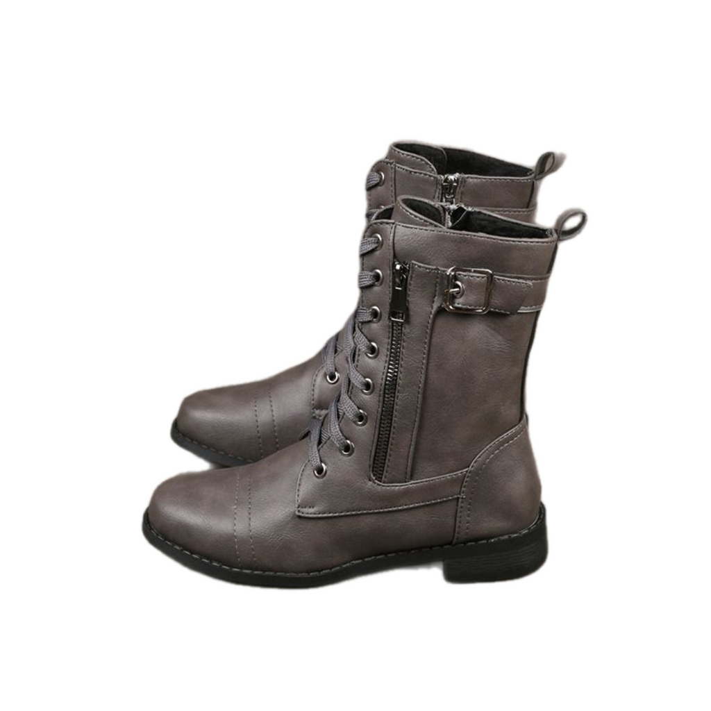 ¡49 % de descuento!🚨Botas ortopédicas de piel para mujer con puntera redonda y cremallera lateral