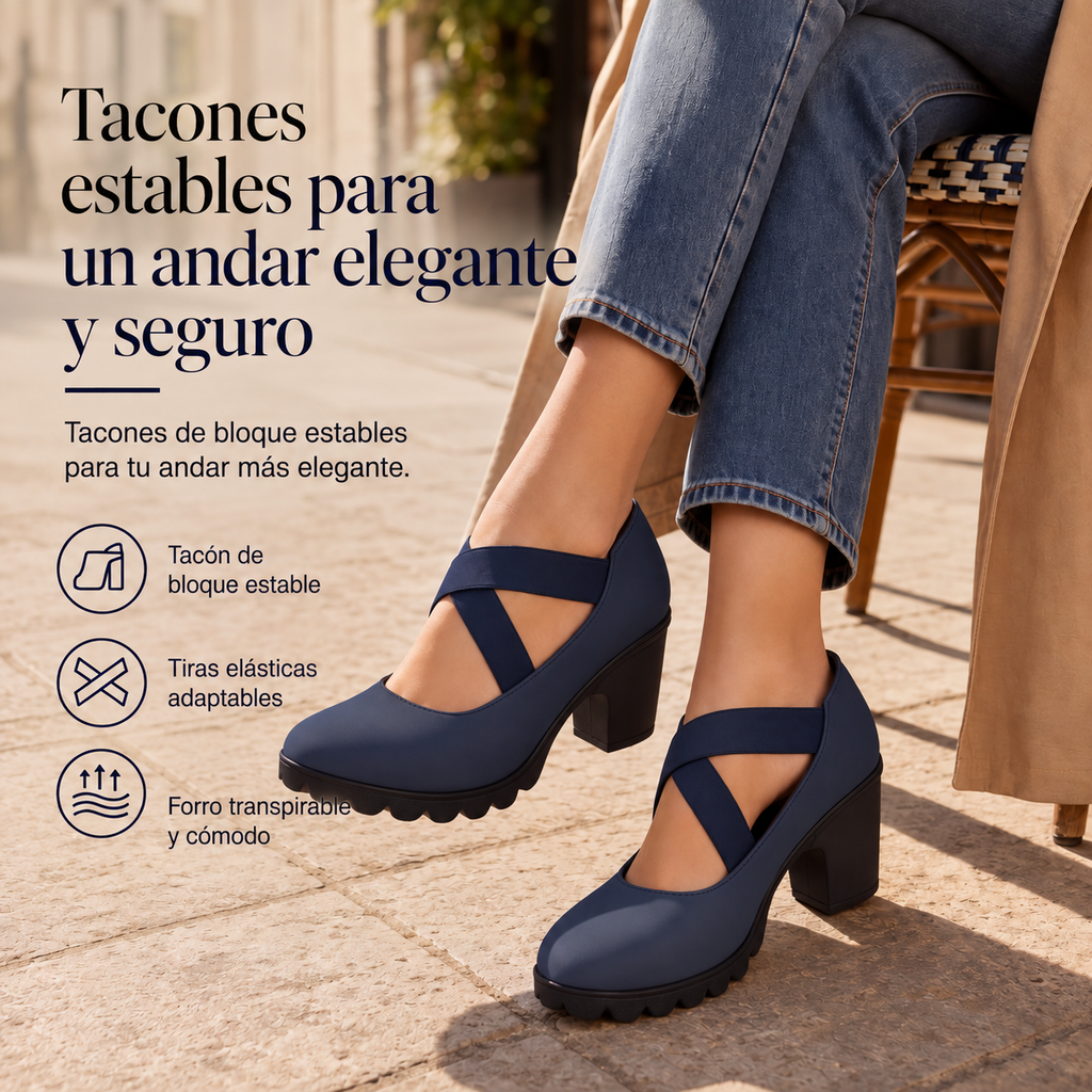 📢📢¡¡¡50 % de descuento!!!🎉✨ Zapatos de tacón para mujer con puntera redonda, tiras cruzadas, tacón grueso, plataforma y aberturas, de tacón alto