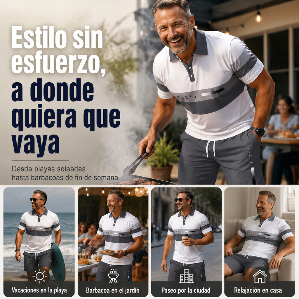 👕 Conjunto de 2 piezas (camisa y pantalones cortos) para hombre: cómodo, transpirable y versátil, ideal para el verano, el tiempo libre y los viajes ☀️🩳