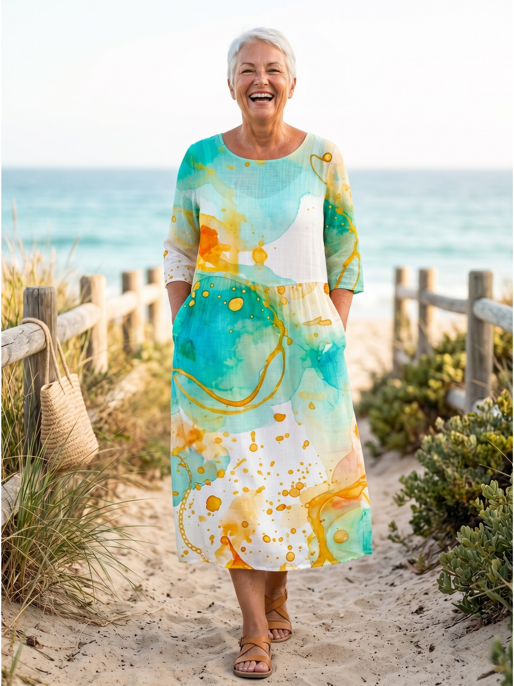 KEELY™  - ELEGANTE VESTIDO CON ESTAMPADO DE FLORES Y PUESTA DE SOL