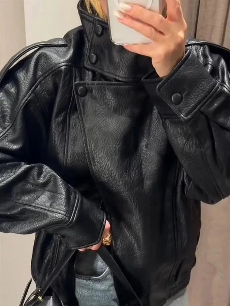 Chaqueta biker oversize de cuero sintético