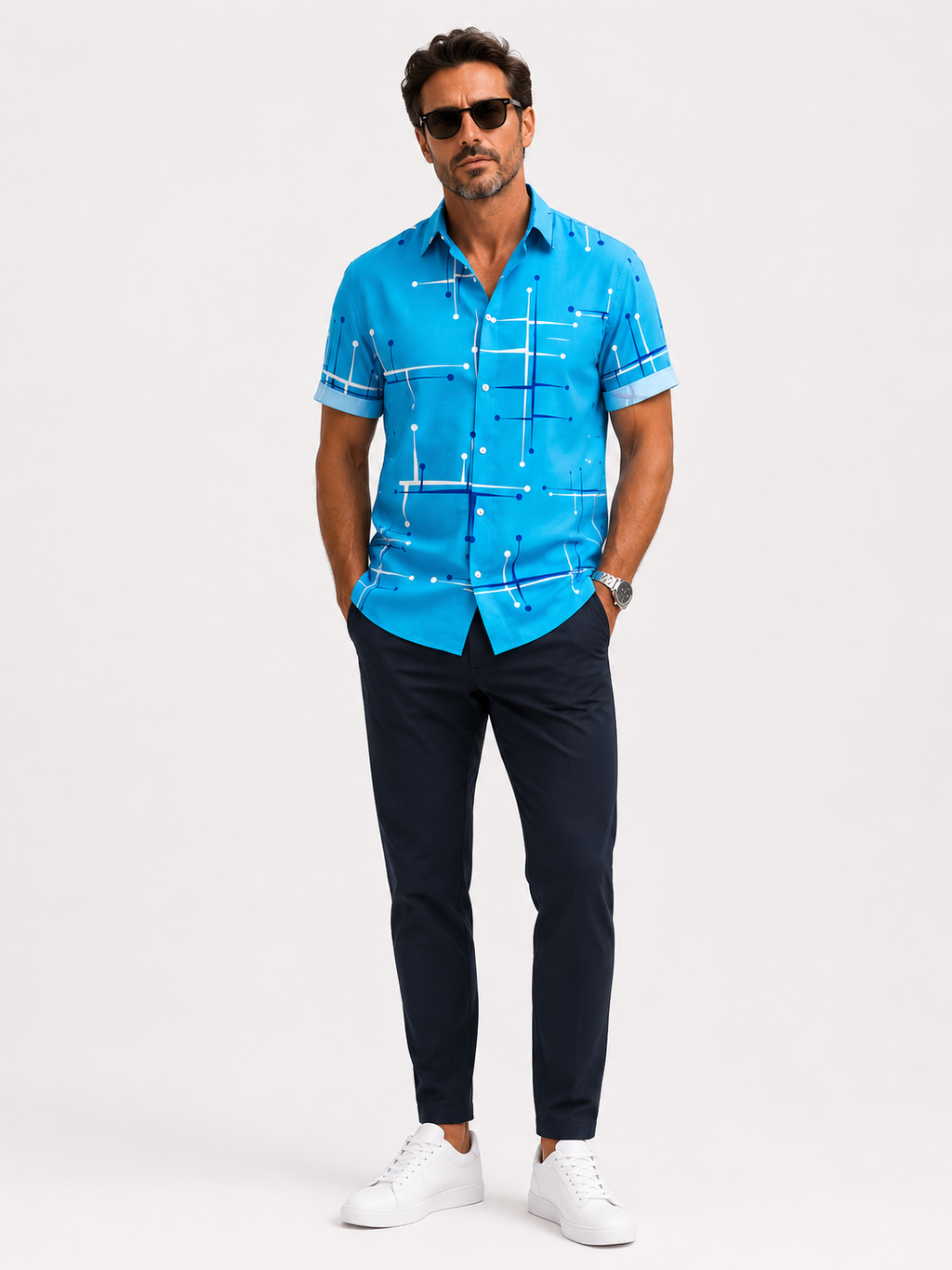 ☀️👔 ¡DESCUENTO DEL 50 % POR TIEMPO LIMITADO! Camisa de hombre con estampado geométrico y corte holgado – Suave sensación veraniega, comodidad espaciosa y estilo ideal para las vacaciones ✨