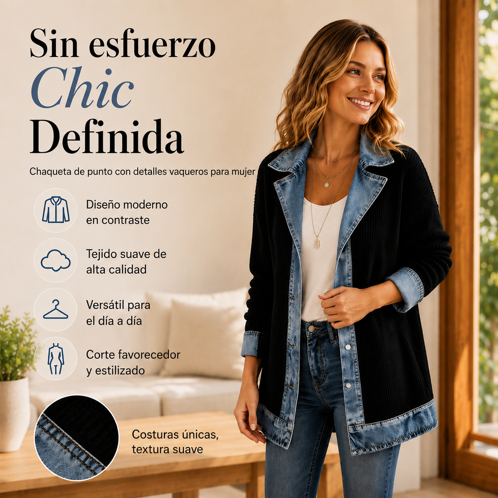 Abrigo de Punto Acanalado con Detalles Vaqueros