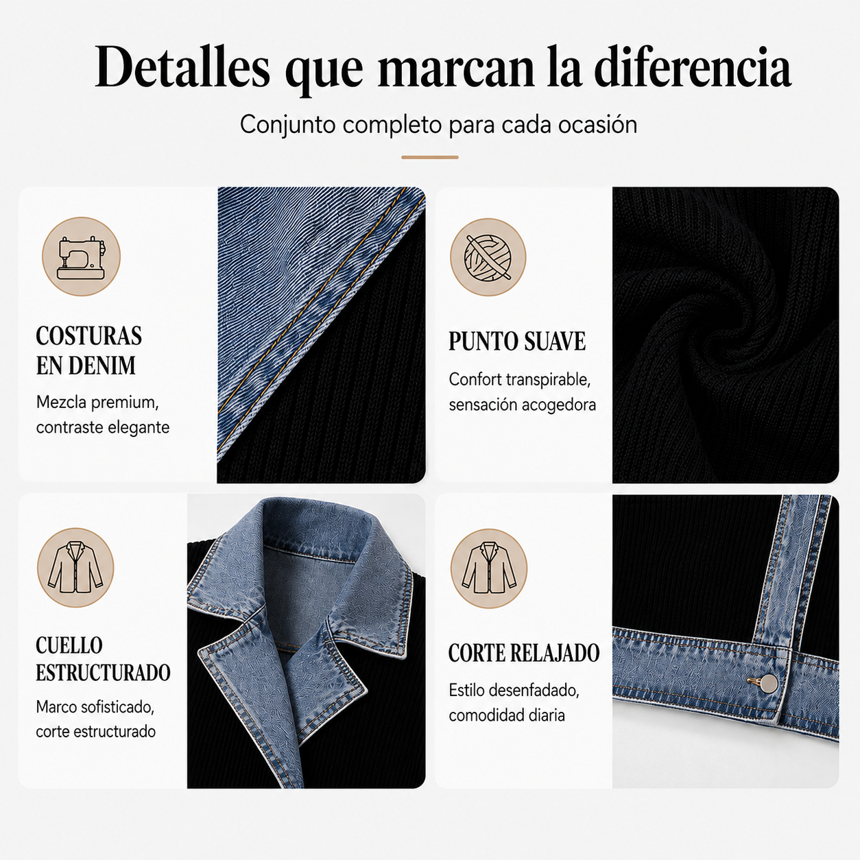 Abrigo de Punto Acanalado con Detalles Vaqueros