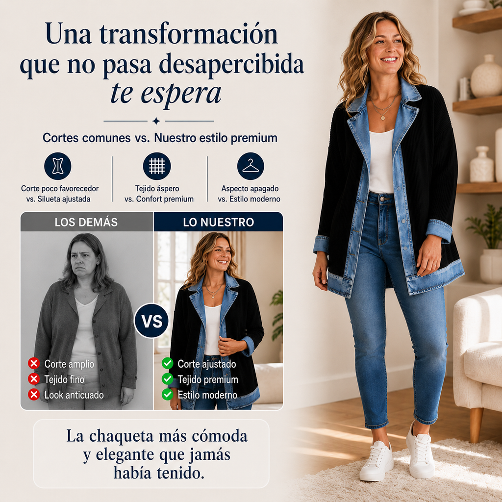 Abrigo de Punto Acanalado con Detalles Vaqueros