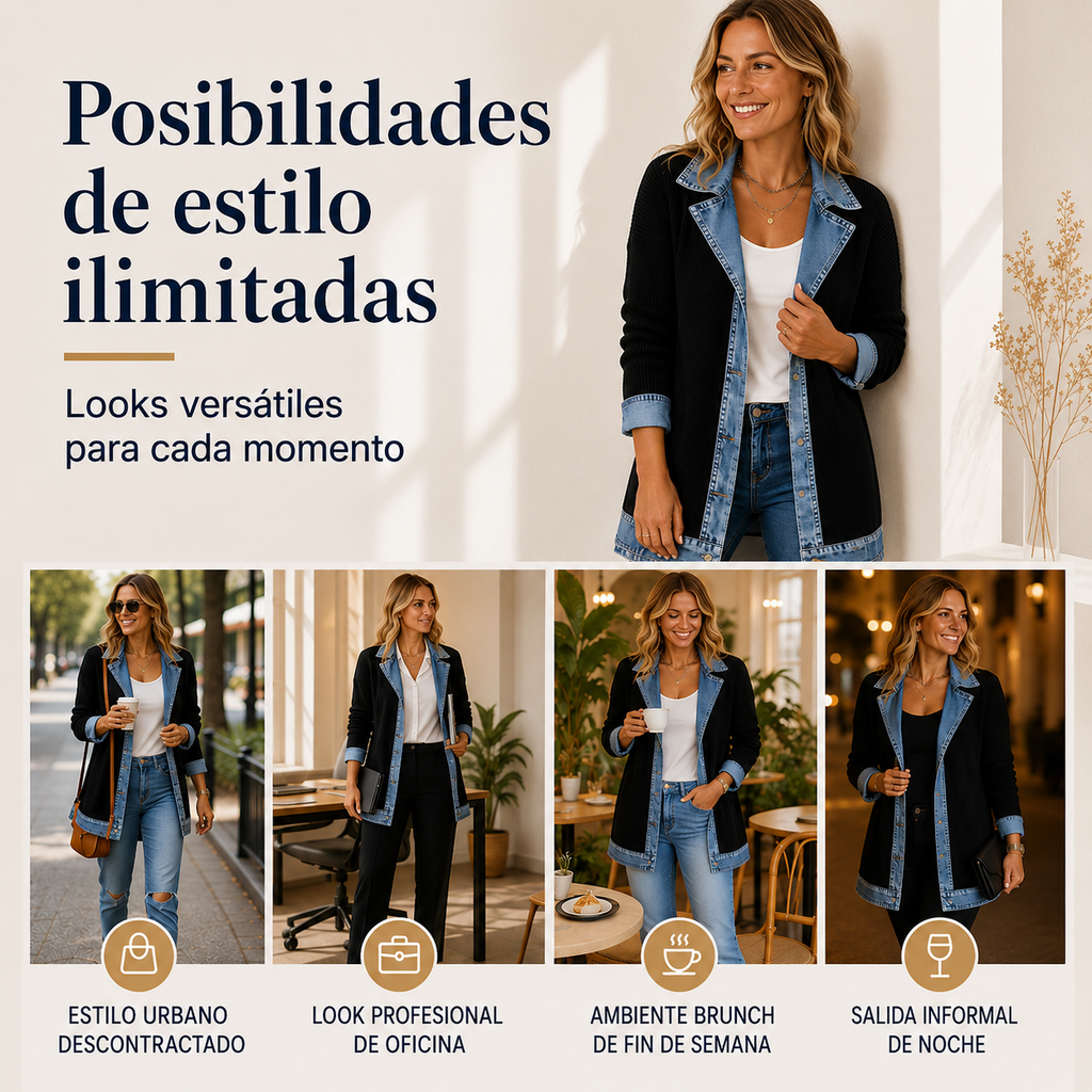 Abrigo de Punto Acanalado con Detalles Vaqueros