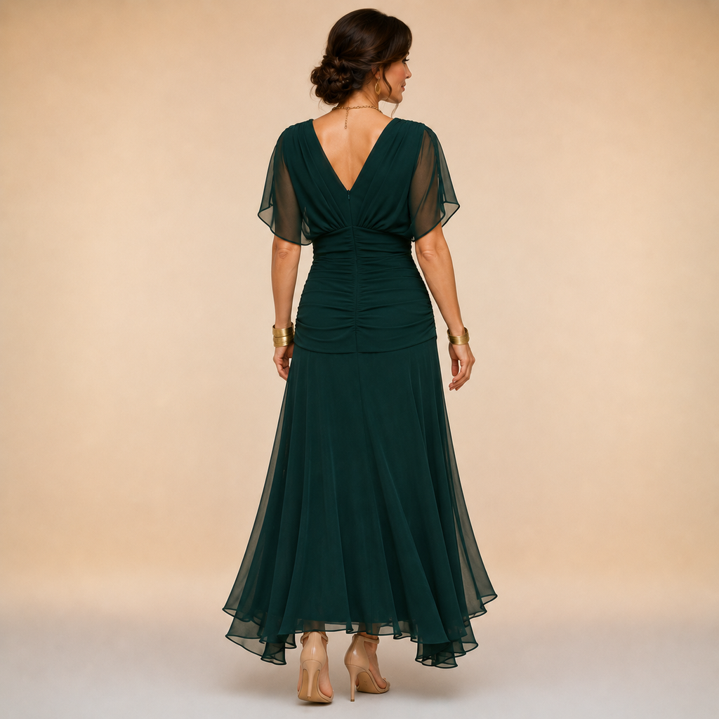 Emma | Vestido largo de noche con escote en V y efecto drapeado