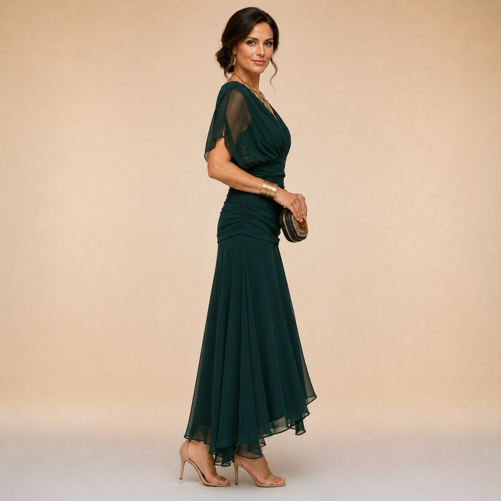 Emma | Vestido largo de noche con escote en V y efecto drapeado