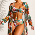 NEW ELARES | Elegante bikini de tres piezas «Maria» con estampado tropical