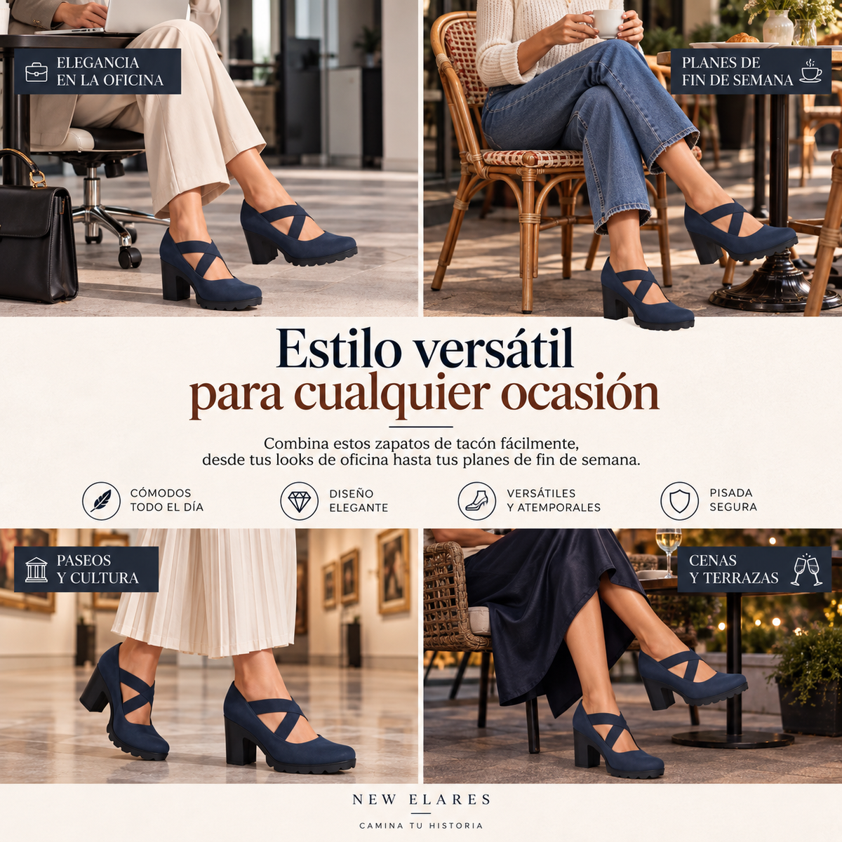 📢📢¡¡¡50 % de descuento!!!🎉✨ Zapatos de tacón para mujer con puntera redonda, tiras cruzadas, tacón grueso, plataforma y aberturas, de tacón alto