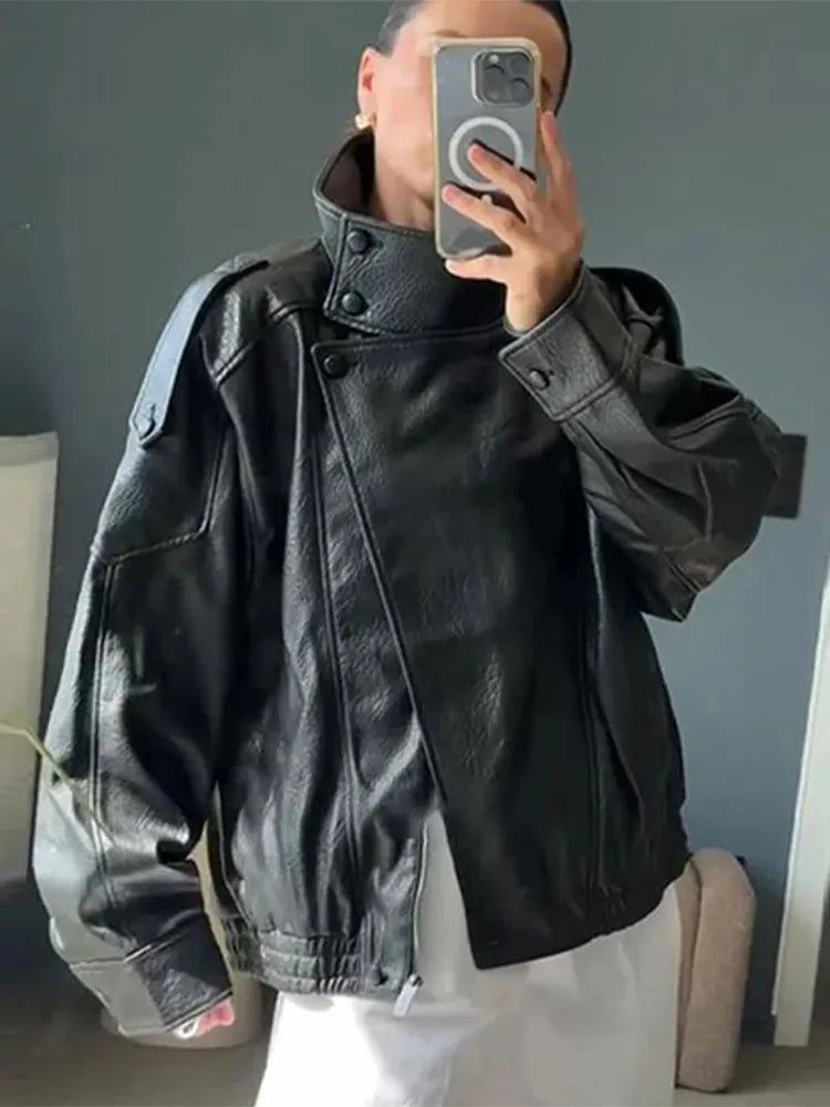 Chaqueta biker oversize de cuero sintético