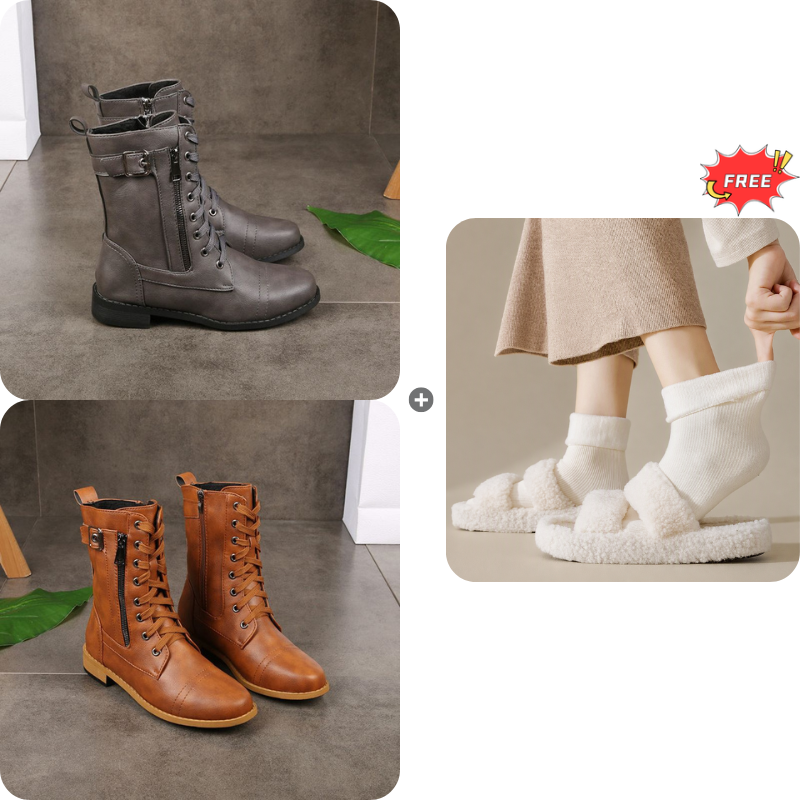 ¡49 % de descuento!🚨Botas ortopédicas de piel para mujer con puntera redonda y cremallera lateral