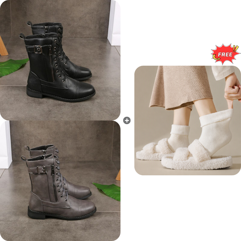 ¡49 % de descuento!🚨Botas ortopédicas de piel para mujer con puntera redonda y cremallera lateral