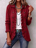 MARTA™ | Chaqueta de Punto Canalé Rojo Rubí con Volantes