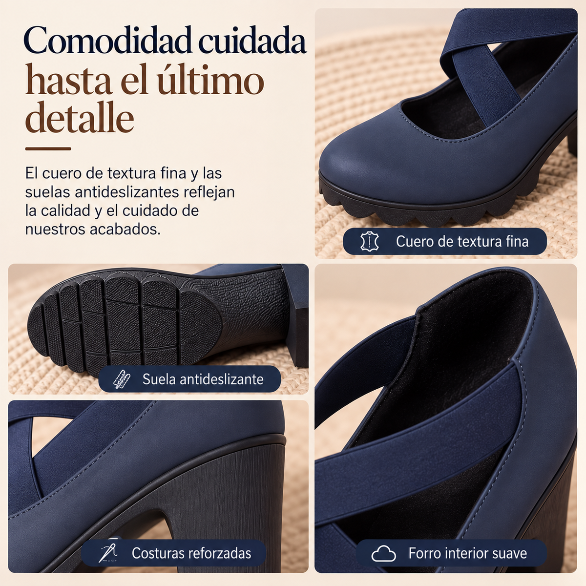 📢📢¡¡¡50 % de descuento!!!🎉✨ Zapatos de tacón para mujer con puntera redonda, tiras cruzadas, tacón grueso, plataforma y aberturas, de tacón alto
