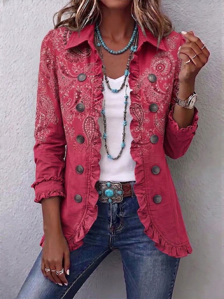 ISABEL™ | Chaqueta Paisley Vintage Rosa con Volantes