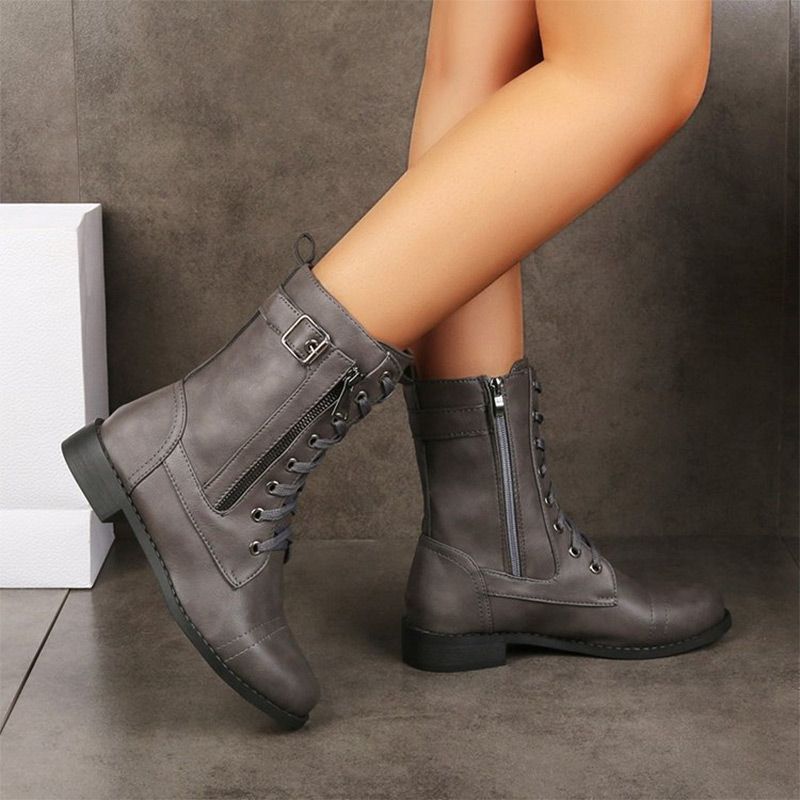 ¡49 % de descuento!🚨Botas ortopédicas de piel para mujer con puntera redonda y cremallera lateral