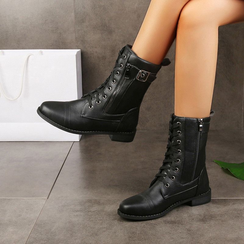 ¡49 % de descuento!🚨Botas ortopédicas de piel para mujer con puntera redonda y cremallera lateral
