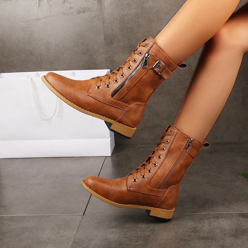 ¡49 % de descuento!🚨Botas ortopédicas de piel para mujer con puntera redonda y cremallera lateral