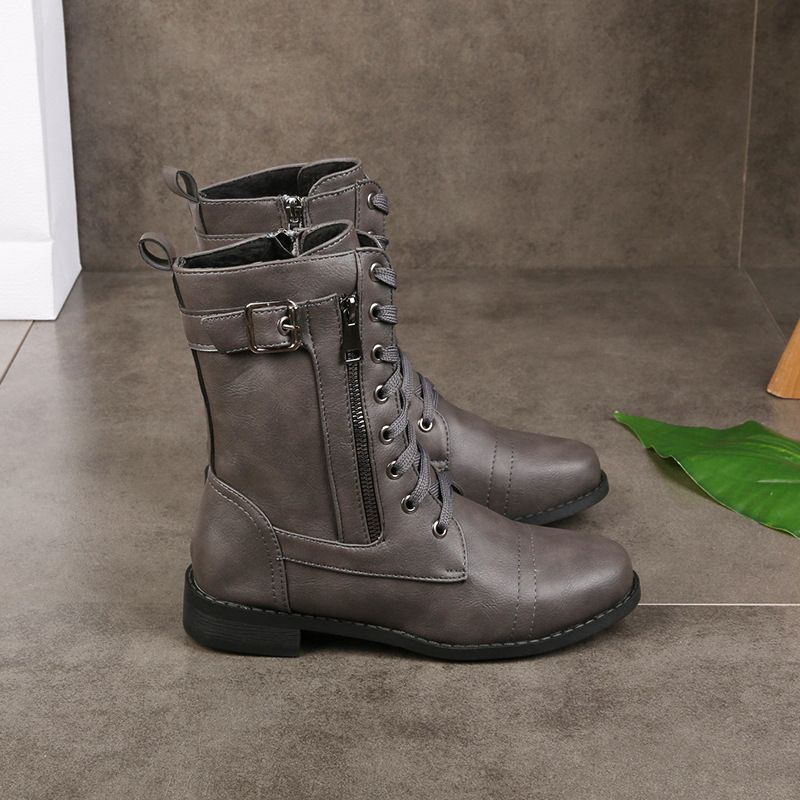 ¡49 % de descuento!🚨Botas ortopédicas de piel para mujer con puntera redonda y cremallera lateral
