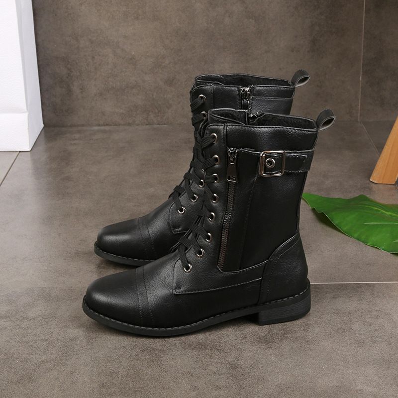 ¡49 % de descuento!🚨Botas ortopédicas de piel para mujer con puntera redonda y cremallera lateral