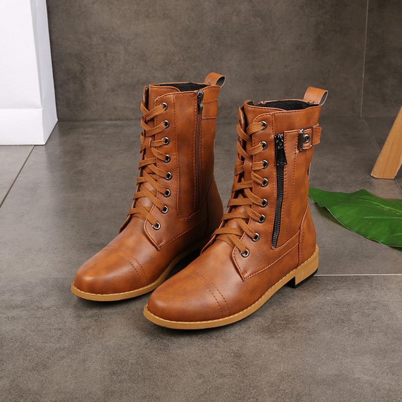 ¡49 % de descuento!🚨Botas ortopédicas de piel para mujer con puntera redonda y cremallera lateral
