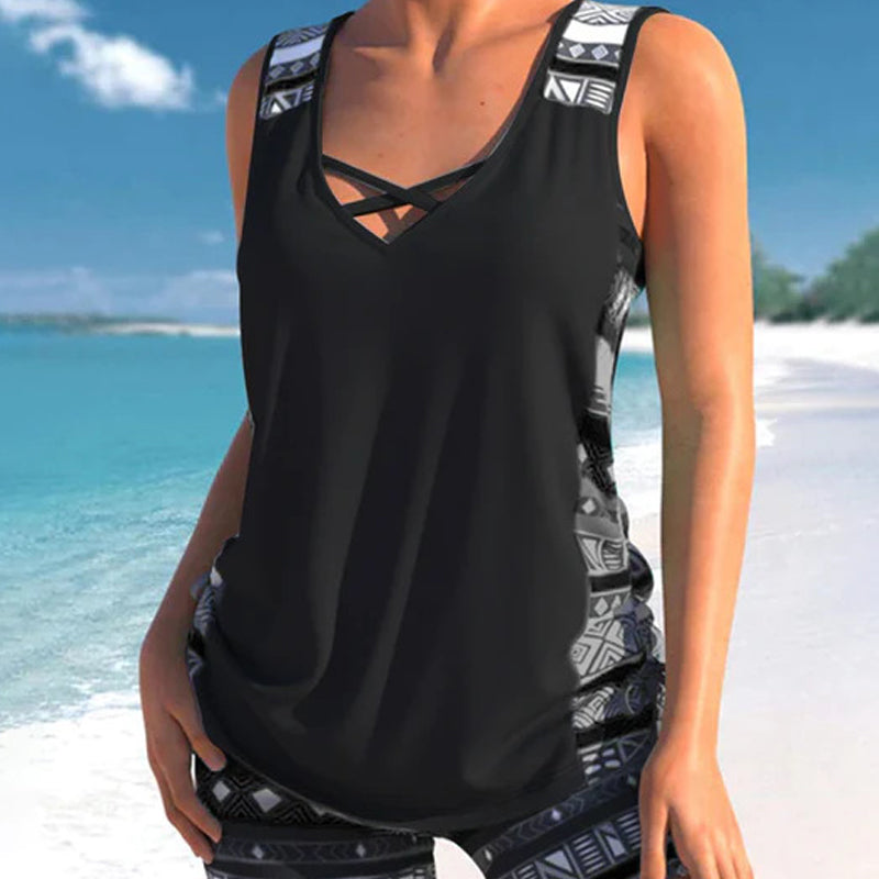 🏖️ Rebajas de verano: 60 % de descuento 🏝️🩱 Tankini de dos piezas —de corte alto con top bandeau— perfecto para la playa👙