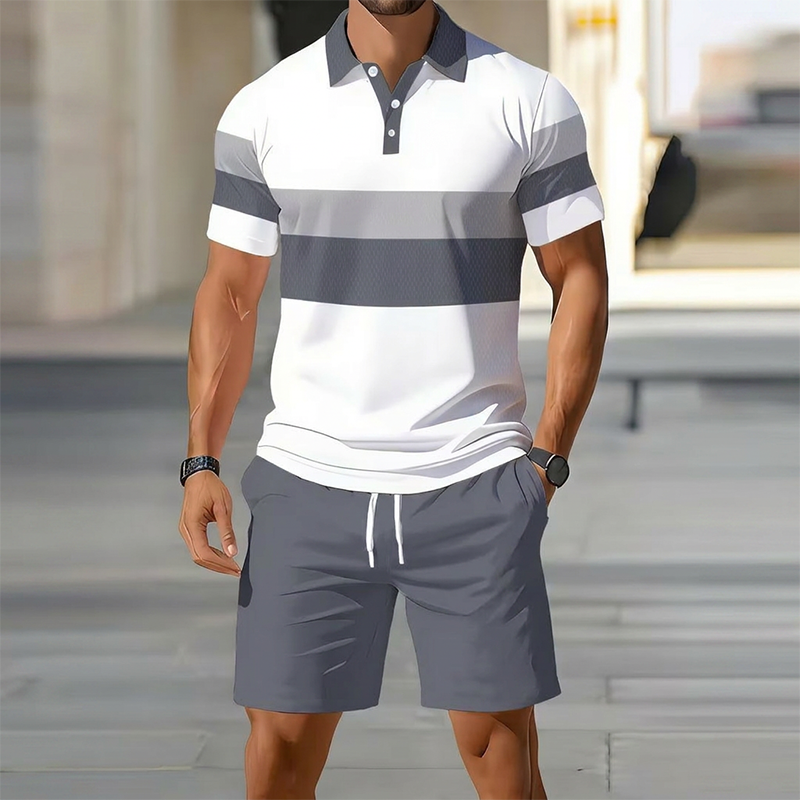 👕 Conjunto de 2 piezas (camisa y pantalones cortos) para hombre: cómodo, transpirable y versátil, ideal para el verano, el tiempo libre y los viajes ☀️🩳