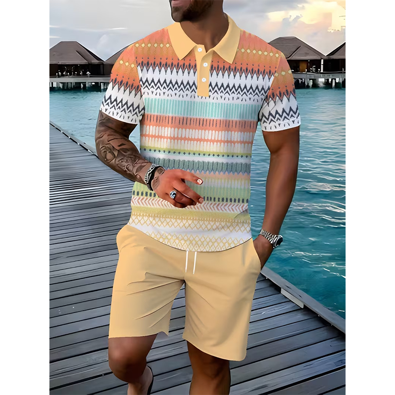 👕 Conjunto de 2 piezas (camisa y pantalones cortos) para hombre: cómodo, transpirable y versátil, ideal para el verano, el tiempo libre y los viajes ☀️🩳
