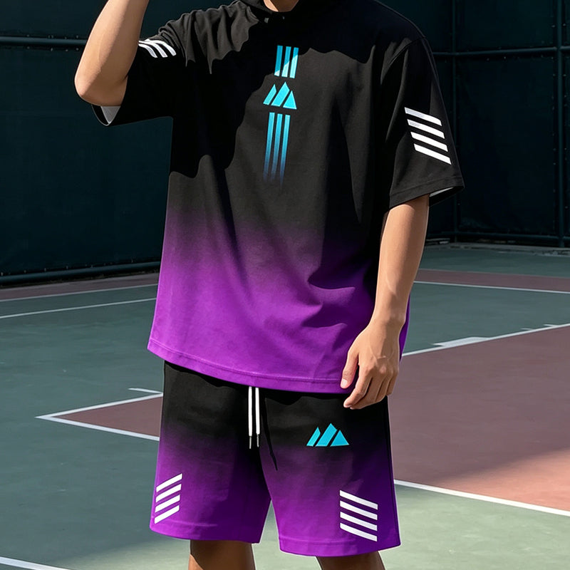 🎉 ¡DESCUENTO DEL 50 % POR TIEMPO LIMITADO! 👕 Conjunto de verano para hombre compuesto por camiseta y pantalones cortos: diseño con degradado y tejido transpirable ☀️