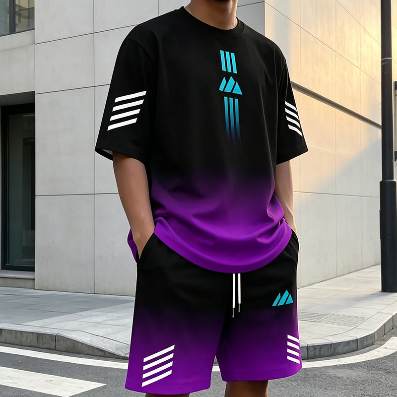 🎉 ¡DESCUENTO DEL 50 % POR TIEMPO LIMITADO! 👕 Conjunto de verano para hombre compuesto por camiseta y pantalones cortos: diseño con degradado y tejido transpirable ☀️