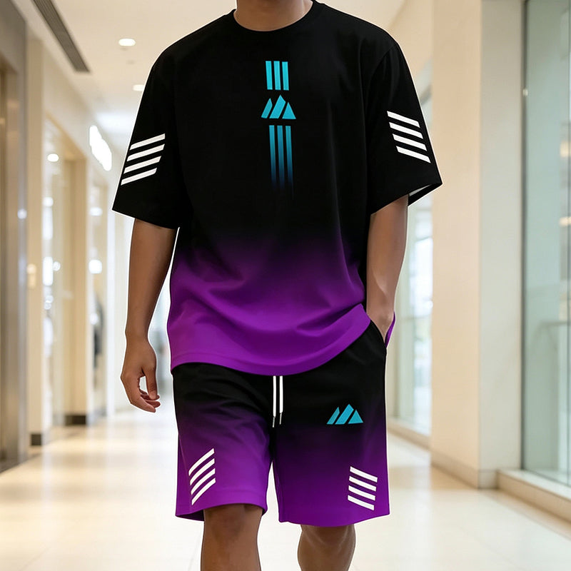 🎉 ¡DESCUENTO DEL 50 % POR TIEMPO LIMITADO! 👕 Conjunto de verano para hombre compuesto por camiseta y pantalones cortos: diseño con degradado y tejido transpirable ☀️