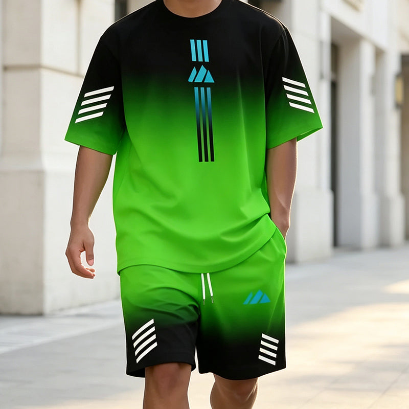 🎉 ¡DESCUENTO DEL 50 % POR TIEMPO LIMITADO! 👕 Conjunto de verano para hombre compuesto por camiseta y pantalones cortos: diseño con degradado y tejido transpirable ☀️
