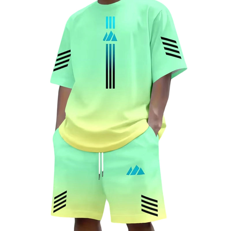 🎉 ¡DESCUENTO DEL 50 % POR TIEMPO LIMITADO! 👕 Conjunto de verano para hombre compuesto por camiseta y pantalones cortos: diseño con degradado y tejido transpirable ☀️