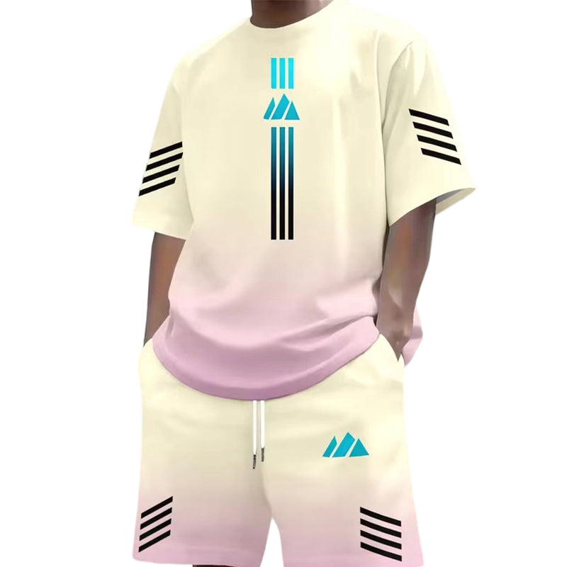 🎉 ¡DESCUENTO DEL 50 % POR TIEMPO LIMITADO! 👕 Conjunto de verano para hombre compuesto por camiseta y pantalones cortos: diseño con degradado y tejido transpirable ☀️