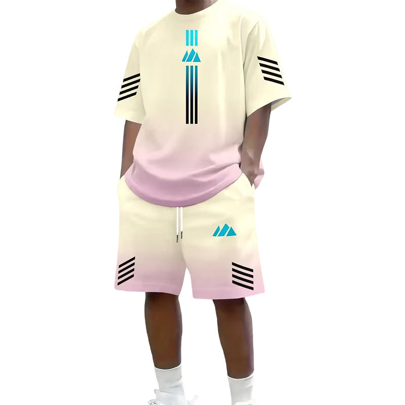 🎉 ¡DESCUENTO DEL 50 % POR TIEMPO LIMITADO! 👕 Conjunto de verano para hombre compuesto por camiseta y pantalones cortos: diseño con degradado y tejido transpirable ☀️