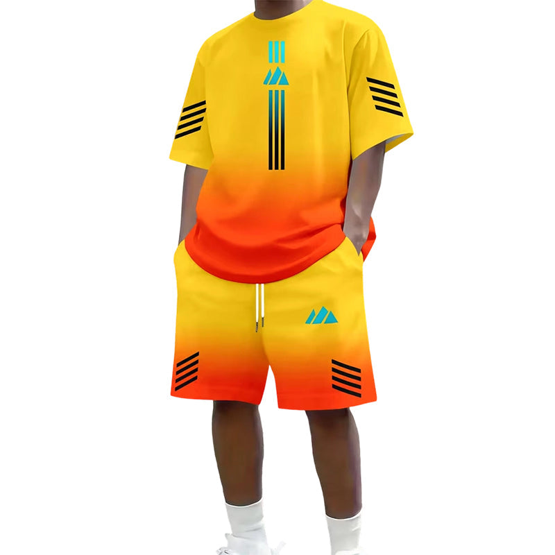🎉 ¡DESCUENTO DEL 50 % POR TIEMPO LIMITADO! 👕 Conjunto de verano para hombre compuesto por camiseta y pantalones cortos: diseño con degradado y tejido transpirable ☀️