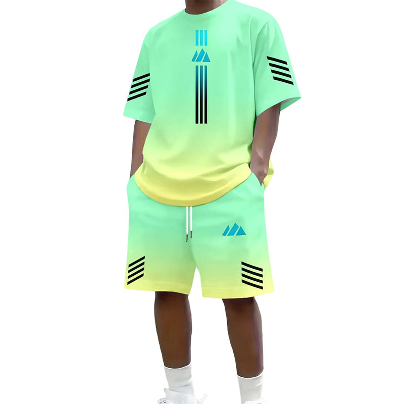 🎉 ¡DESCUENTO DEL 50 % POR TIEMPO LIMITADO! 👕 Conjunto de verano para hombre compuesto por camiseta y pantalones cortos: diseño con degradado y tejido transpirable ☀️