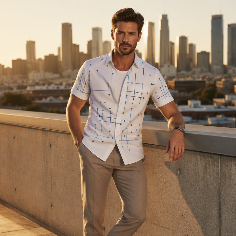 ☀️👔 ¡DESCUENTO DEL 50 % POR TIEMPO LIMITADO! Camisa de hombre con estampado geométrico y corte holgado – Suave sensación veraniega, comodidad espaciosa y estilo ideal para las vacaciones ✨