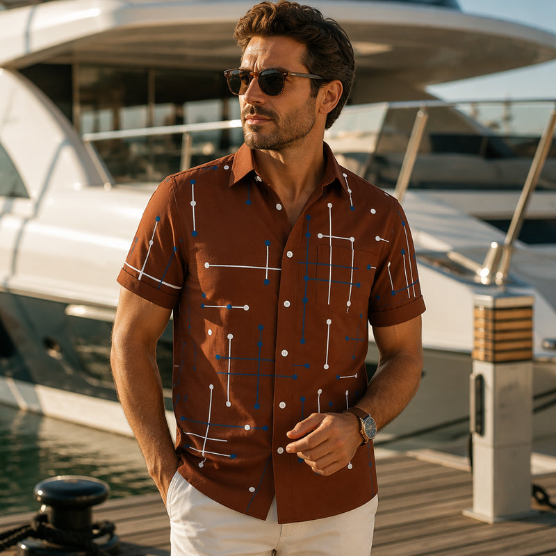 ☀️👔 ¡DESCUENTO DEL 50 % POR TIEMPO LIMITADO! Camisa de hombre con estampado geométrico y corte holgado – Suave sensación veraniega, comodidad espaciosa y estilo ideal para las vacaciones ✨