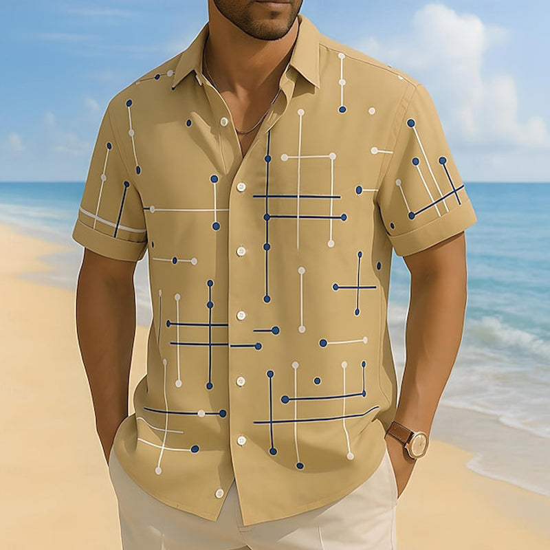 ☀️👔 ¡DESCUENTO DEL 50 % POR TIEMPO LIMITADO! Camisa de hombre con estampado geométrico y corte holgado – Suave sensación veraniega, comodidad espaciosa y estilo ideal para las vacaciones ✨