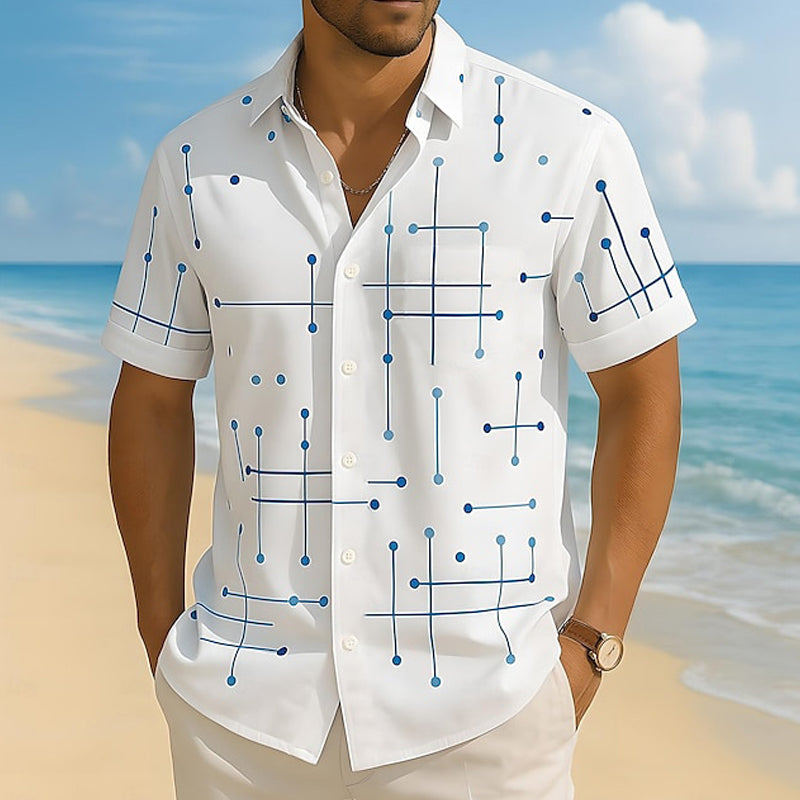 ☀️👔 ¡DESCUENTO DEL 50 % POR TIEMPO LIMITADO! Camisa de hombre con estampado geométrico y corte holgado – Suave sensación veraniega, comodidad espaciosa y estilo ideal para las vacaciones ✨