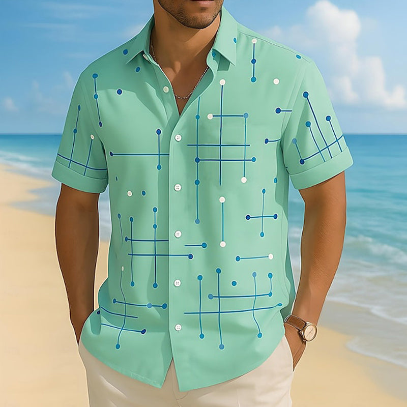 ☀️👔 ¡DESCUENTO DEL 50 % POR TIEMPO LIMITADO! Camisa de hombre con estampado geométrico y corte holgado – Suave sensación veraniega, comodidad espaciosa y estilo ideal para las vacaciones ✨