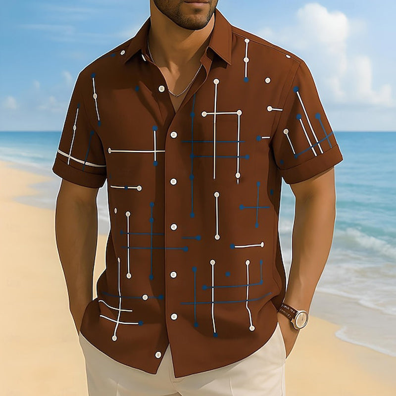 ☀️👔 ¡DESCUENTO DEL 50 % POR TIEMPO LIMITADO! Camisa de hombre con estampado geométrico y corte holgado – Suave sensación veraniega, comodidad espaciosa y estilo ideal para las vacaciones ✨
