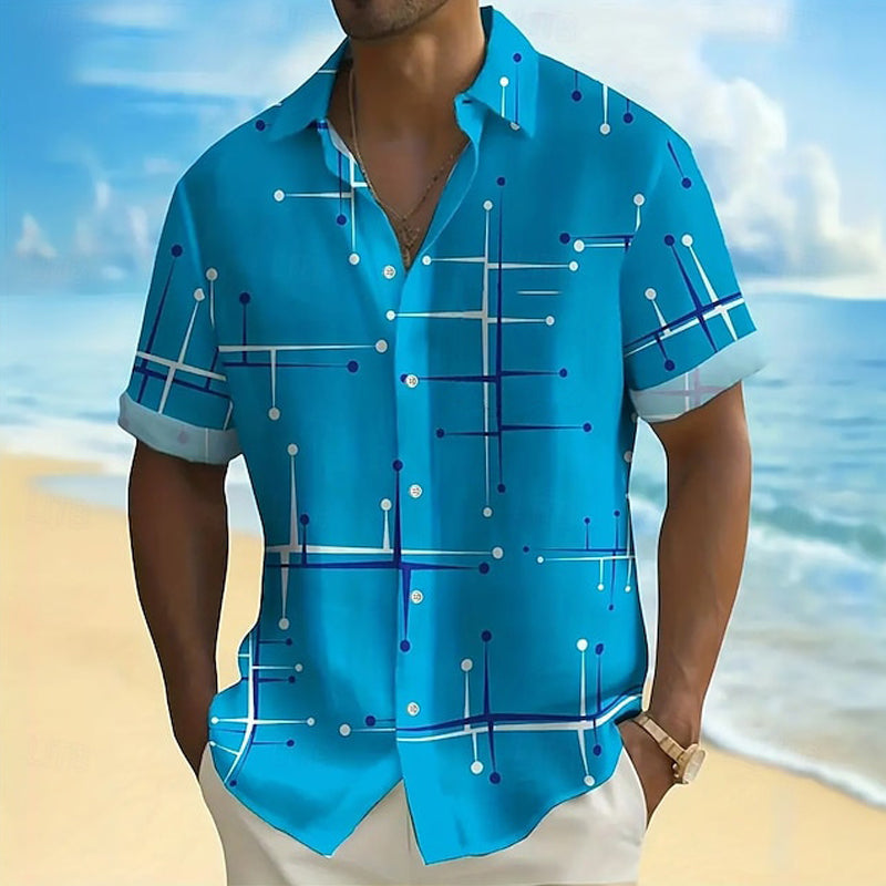 ☀️👔 ¡DESCUENTO DEL 50 % POR TIEMPO LIMITADO! Camisa de hombre con estampado geométrico y corte holgado – Suave sensación veraniega, comodidad espaciosa y estilo ideal para las vacaciones ✨