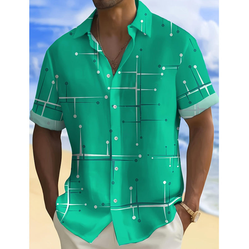 ☀️👔 ¡DESCUENTO DEL 50 % POR TIEMPO LIMITADO! Camisa de hombre con estampado geométrico y corte holgado – Suave sensación veraniega, comodidad espaciosa y estilo ideal para las vacaciones ✨