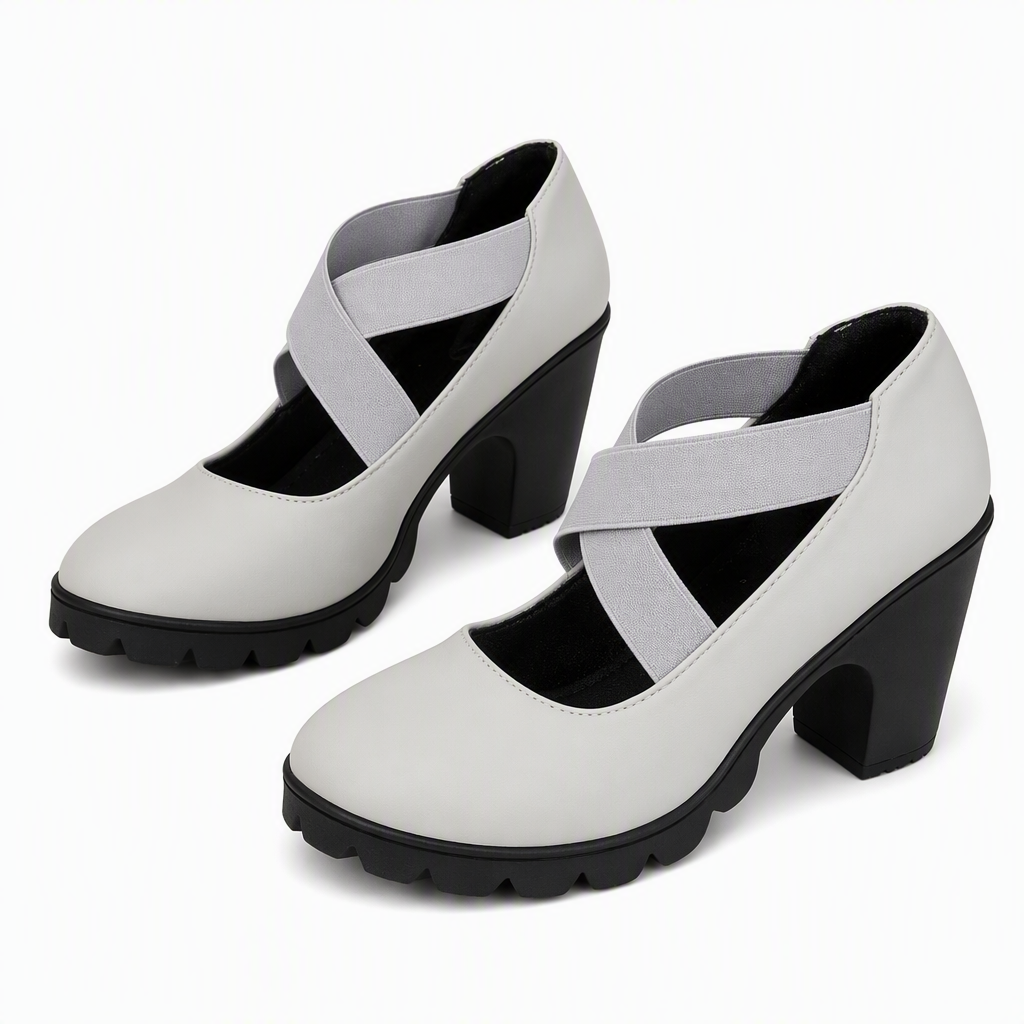 📢📢¡¡¡50 % de descuento!!!🎉✨ Zapatos de tacón para mujer con puntera redonda, tiras cruzadas, tacón grueso, plataforma y aberturas, de tacón alto